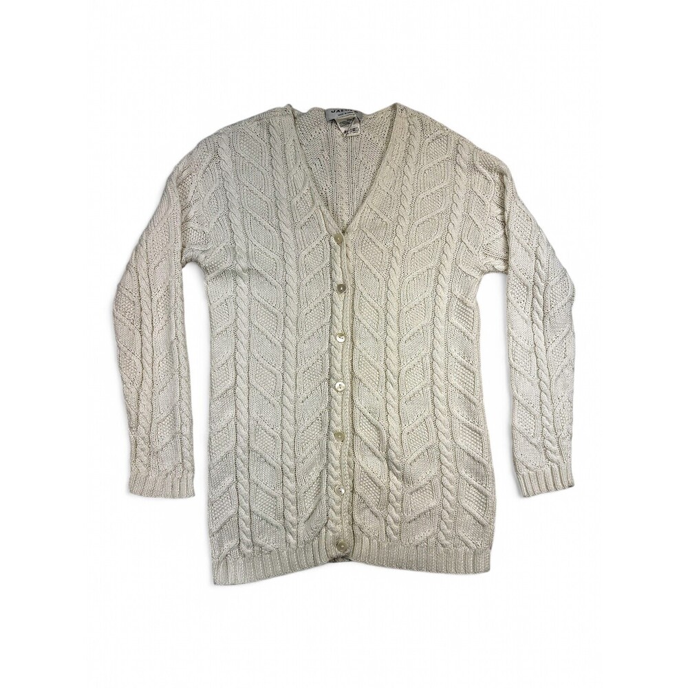 Jaeger Cable Knit V-Neck Cardigan Women's M Cream